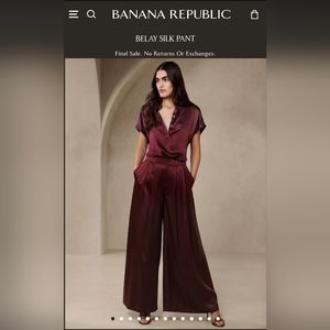 Banana Republic Belay Silk Pant - Dark Cherry Red NWT